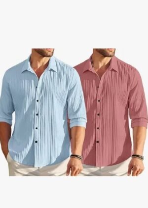 Combo of 2 Textured Shirts for Men | Long Sleeves Perfect for Smart Workwear, Relaxed Outings, or Formal Occasions