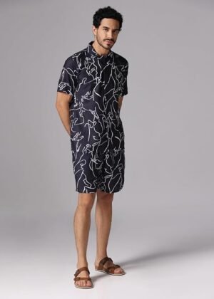 Fashion Men Relaxed Fit Rayon Night Wear Set – Black