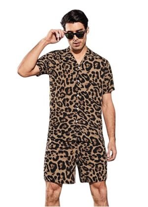 Fashion Men Relaxed Fit Rayon Night Wear Set – Brown