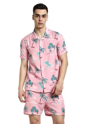 Fashion Men Relaxed Fit Rayon Night Wear Set – Pink