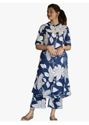 Womens Rayon Viscose Straight Printed Kurta with Pant