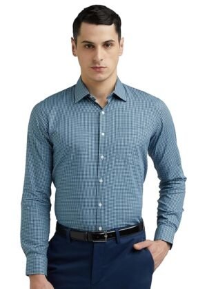 Formal Checkered Shirt for Men| Premium Cotton| Full Sleeves| Slim Fit |Breathable Fabric – Dark Blue
