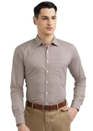 Formal Checkered Shirt for Men| Premium Cotton| Full Sleeves| Slim Fit |Breathable Fabric – Brown