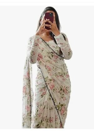 Womens Georgette Digital Printed Ready To Wear one Minute Saree With Unstitched Blouse Piece