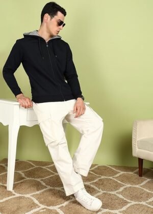 Clothing Men’s Solid Zipper Hooded Sweatshirt | Ribbed Hem, Lined Hood, Side Pockets, Durable Zip | Sizes S to 5XL | Multiple Colors