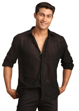 Men Men’s Black Georgette Ethnic Shirt