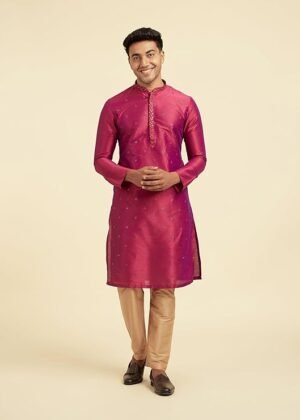 Men’s Art Silk Self Design Kurta (Rani)