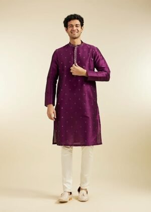 Men’s Art Silk Self Design Kurta (Purple)