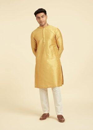 Men’s Art Silk Self Design Kurta (Mustard)