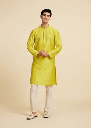 Men’s Art Silk Self Design Kurta (Mehndi Green)