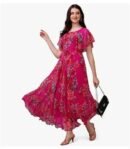 Womens Georgette Floral Digital Print Short Sleeve Full-Length Fit Flare Long Gown Dress for Girls
