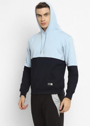 Men’s Colorblocked Cotton Hoodies Sweatshirt (Sky)