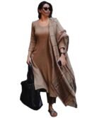 Womens Rayon Blend Solid Straight Kurta with Pant Dupatta Beige