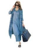 Womens Rayon Blend Solid Straight Kurta with Pant Dupatta Light Blue