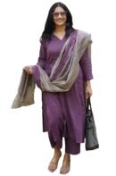 Womens Rayon Blend Solid Straight Kurta with Pant Dupatta Wine
