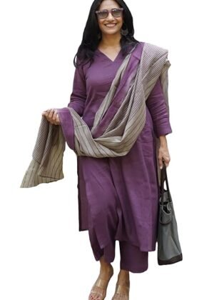 Womens Rayon Blend Solid Straight Kurta with Pant Dupatta Wine