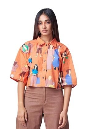 Oversized Shirt for Women – Korean Casual Short Sleeve Loose Fit Top | Plus Size Summer Wear – Orange