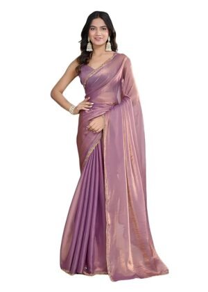 Womens Soft Zimmy Choo Fandy Silk Saree With Hand Work Lace Boarder Comes With Unstitched Blouse Piece (Purple)