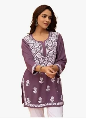 Women Rayon Regular Stylish Kurti with 3/4 Sleeves & Beautiful Neck Embroidery Ideal for Casual Office Wear & Everyday Comfort (Kurti Angell)