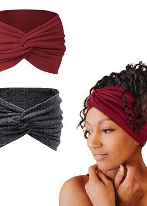 2pcs Hair Bands For Women, Stretchy Wide Headband For Women, Twisted Knot Bohemian Large Hairband