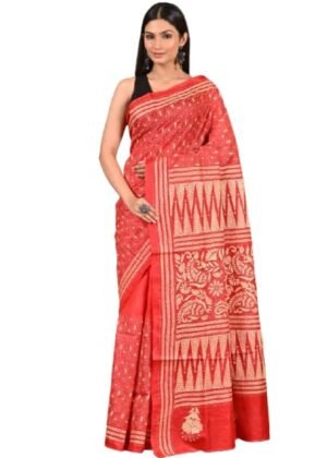 Pure Silk Kantha Saree for Women | Hand Embroidered Traditional Silk Saree with Blouse Piece