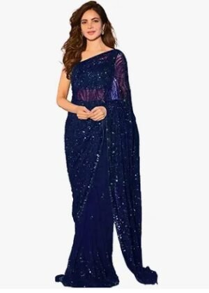 Womens Heavy Georgette Sequence Work Saree With Unstitched Blouse Piece