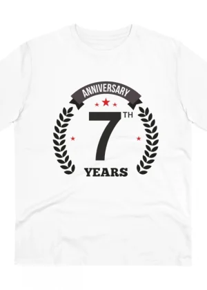 Generic Men's PC Cotton 7th Anniversary Printed T Shirt (Color: White, Thread Count: 180GSM)