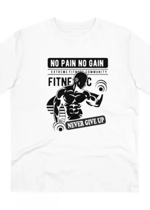 Generic Men's PC Cotton Gym No Pain No Gain Never Give Up Printed T Shirt (Color: White, Thread Count: 180GSM)