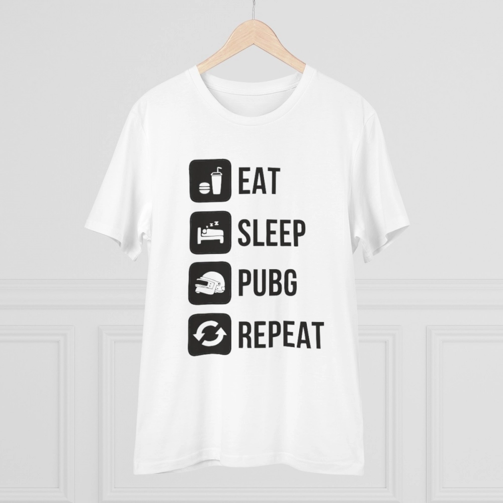 Generic Men's PC Cotton Eat Sleep Pubg Repeat Printed T Shirt (Color: White, Thread Count: 180GSM) - Image 5