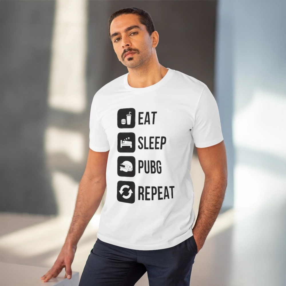 Generic Men's PC Cotton Eat Sleep Pubg Repeat Printed T Shirt (Color: White, Thread Count: 180GSM) - Image 2