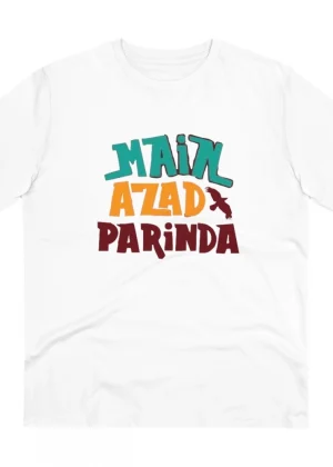 Generic Men's PC Cotton Me Azad Parinda Printed T Shirt (Color: White, Thread Count: 180GSM)