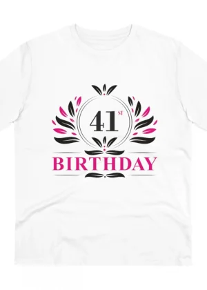 Generic Men's PC Cotton 41st Birthday Printed T Shirt (Color: White, Thread Count: 180GSM)
