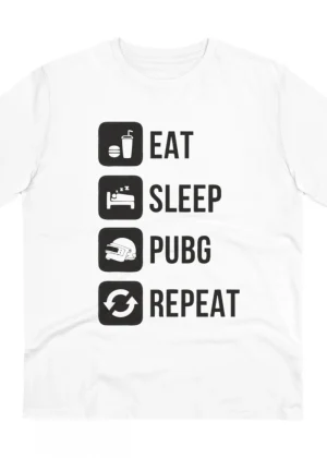 Generic Men's PC Cotton Eat Sleep Pubg Repeat Printed T Shirt (Color: White, Thread Count: 180GSM)