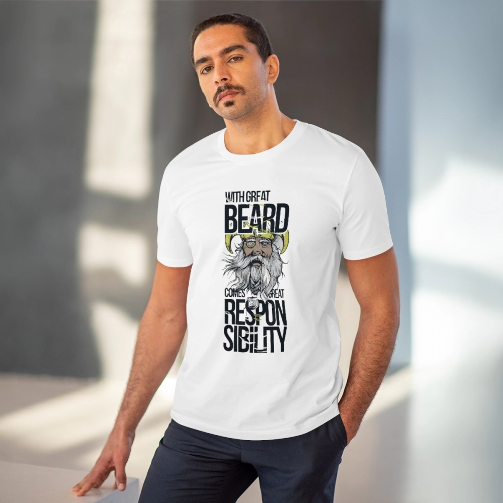 Generic Men's PC Cotton With Great Beard Comes Printed T Shirt (Color: White, Thread Count: 180GSM) - Image 2