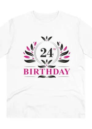Generic Men's PC Cotton 24th Birthday Printed T Shirt (Color: White, Thread Count: 180GSM)