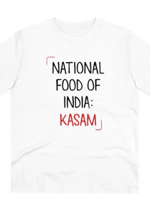 Generic Men's PC Cotton India Kasam Printed T Shirt (Color: White, Thread Count: 180GSM)