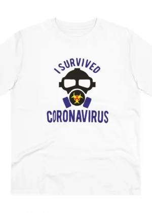 Generic Men's PC Cotton I Survived Coronavirus Printed T Shirt (Color: White, Thread Count: 180GSM)