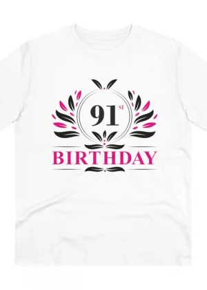 Generic Men's PC Cotton 91st Birthday Printed T Shirt (Color: White, Thread Count: 180GSM)