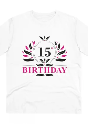 Generic Men's PC Cotton 15th Birthday Printed T Shirt (Color: White, Thread Count: 180GSM)