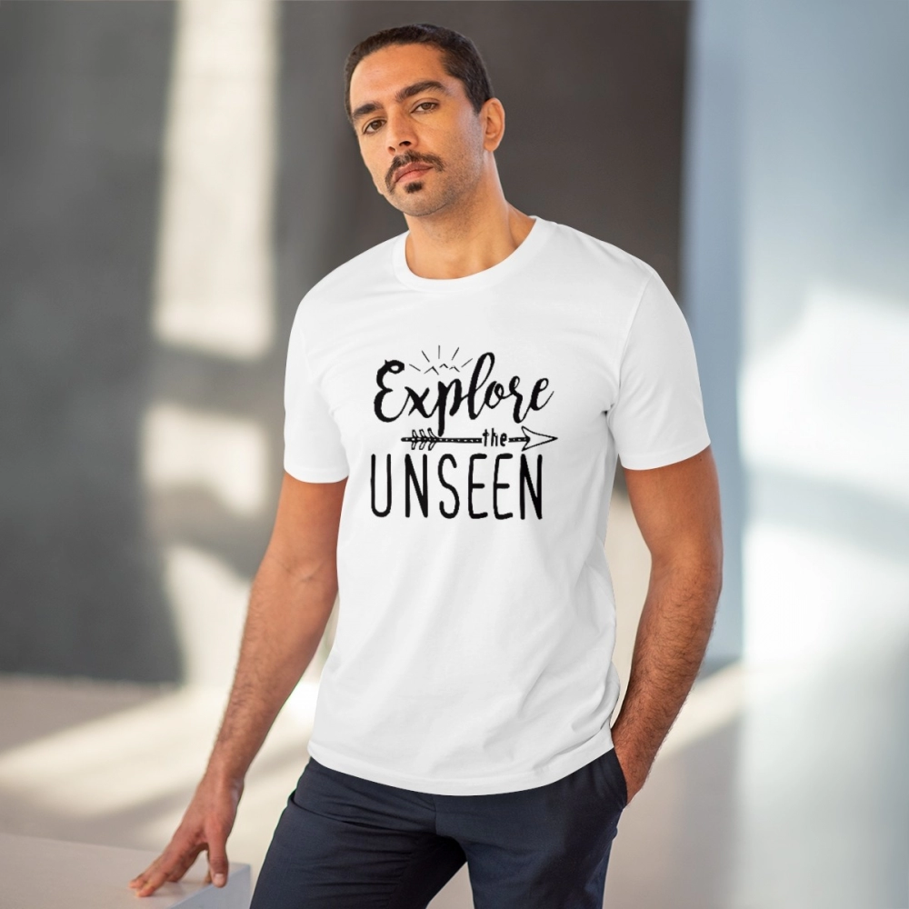 Generic Men's PC Cotton Explore The Unseen Printed T Shirt (Color: White, Thread Count: 180GSM) - Image 2
