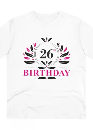 Generic Men's PC Cotton 26th Birthday Printed T Shirt (Color: White, Thread Count: 180GSM)