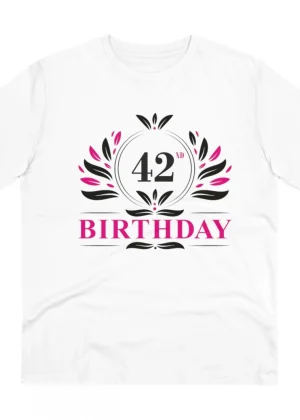 Generic Men's PC Cotton 42nd Birthday Printed T Shirt (Color: White, Thread Count: 180GSM)