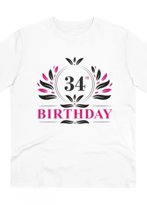 Generic Men's PC Cotton 34th Birthday Printed T Shirt (Color: White, Thread Count: 180GSM)