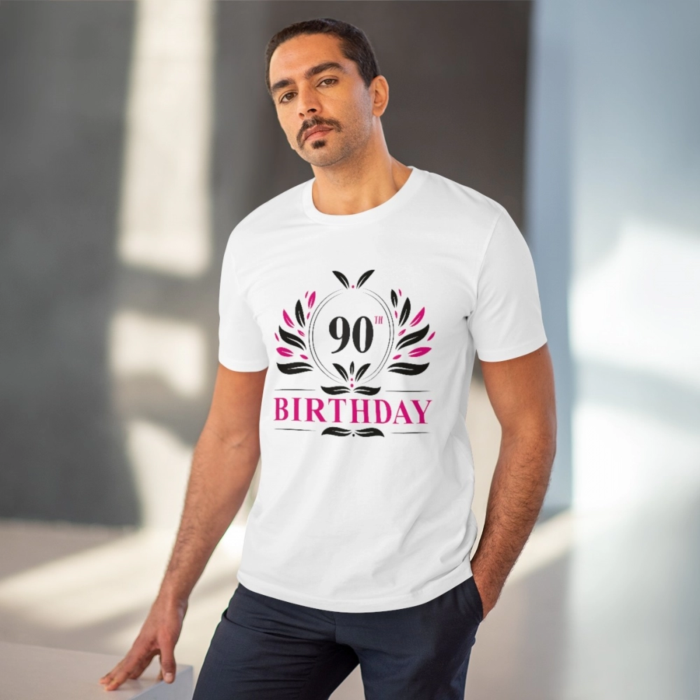 Generic Men's PC Cotton 90th Birthday Printed T Shirt (Color: White, Thread Count: 180GSM) - Image 2