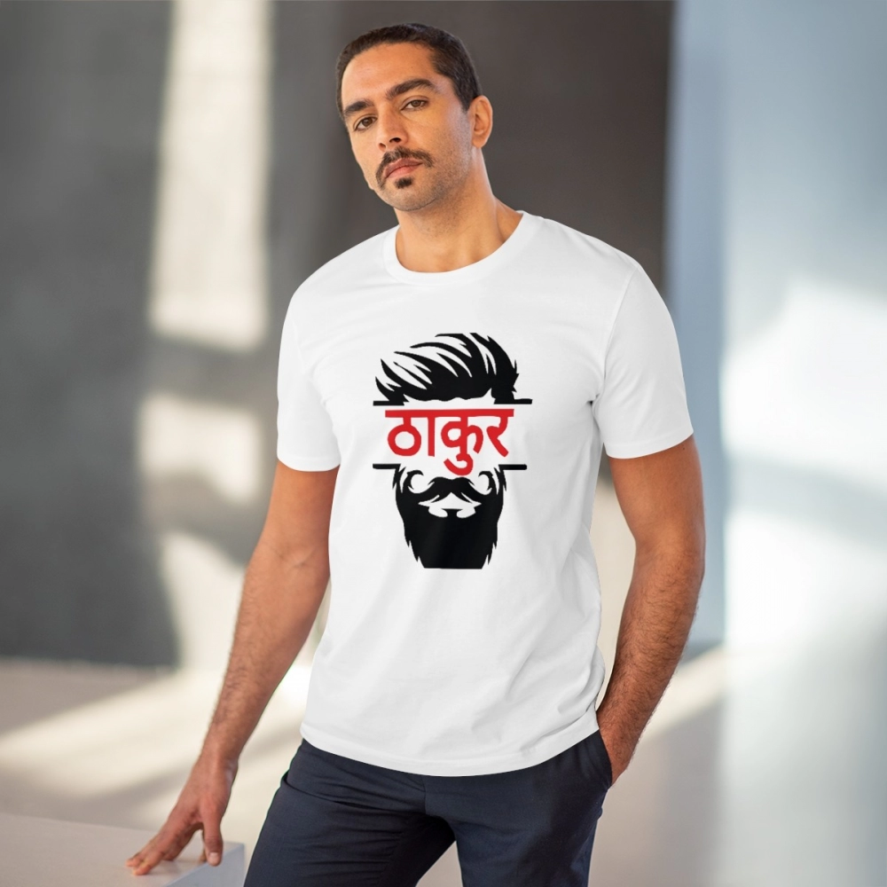 Generic Men's PC Cotton Thakur Printed T Shirt (Color: White, Thread Count: 180GSM) - Image 2