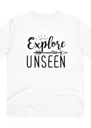 Generic Men's PC Cotton Explore The Unseen Printed T Shirt (Color: White, Thread Count: 180GSM)
