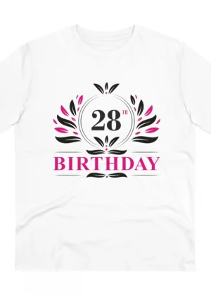 Generic Men's PC Cotton 28th Birthday Printed T Shirt (Color: White, Thread Count: 180GSM)