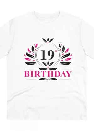 Generic Men's PC Cotton 19th Birthday Printed T Shirt (Color: White, Thread Count: 180GSM)