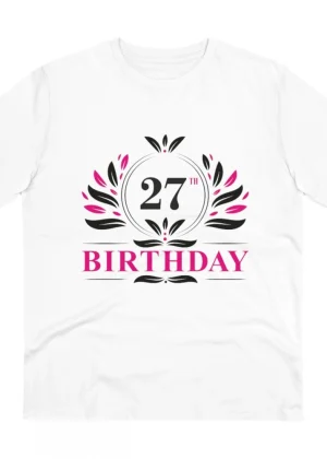 Generic Men's PC Cotton 27th Birthday Printed T Shirt (Color: White, Thread Count: 180GSM)