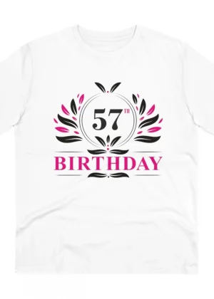 Generic Men's PC Cotton 57th Birthday Printed T Shirt (Color: White, Thread Count: 180GSM)